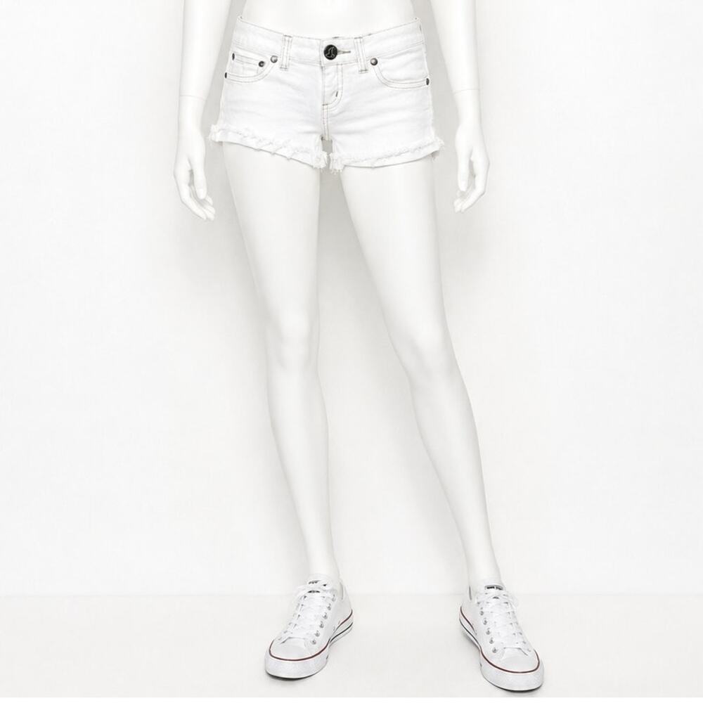 Free People White Denim Cutoff Shorts W 28" Raw Hem Festival Boho Summer Jean